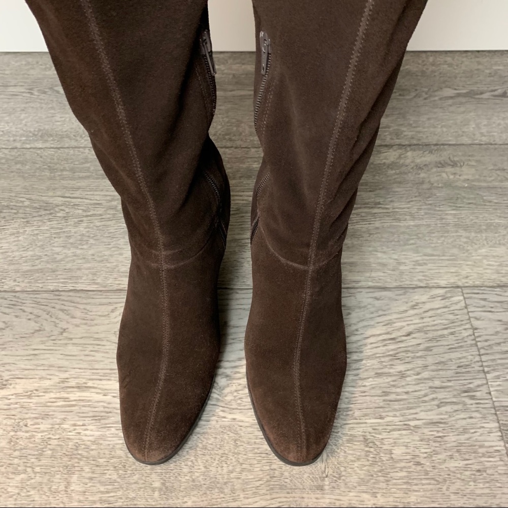 VINTAGE Apostrophe knee high leather boots Sz 7 brown soft suede stacked heel - Picture 5 of 15